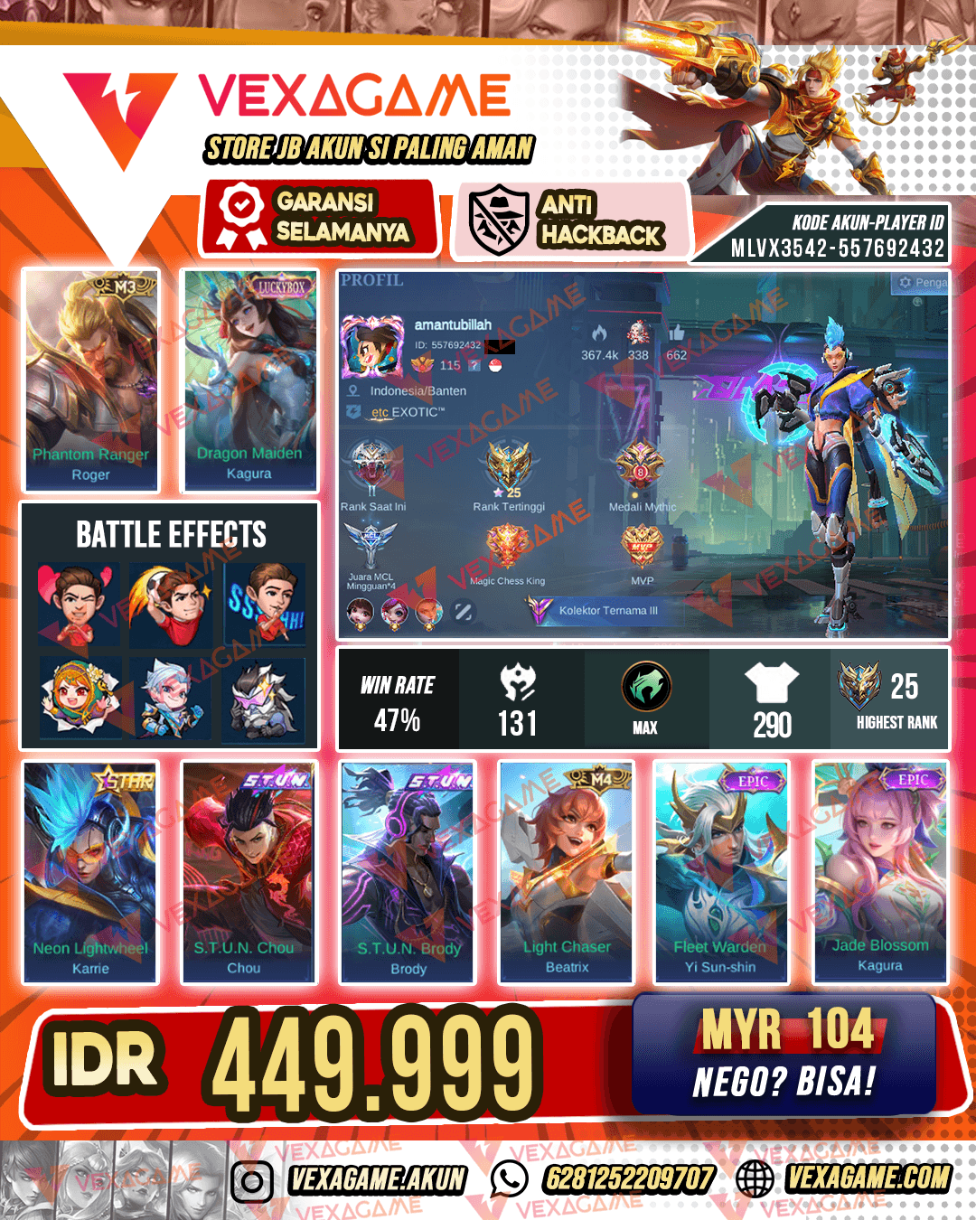 Roger M3 | 2 STUN | 2 Zodiac | Karrie Annual Star | Kagura Luckybox | Emblem MAX & Hero MAX