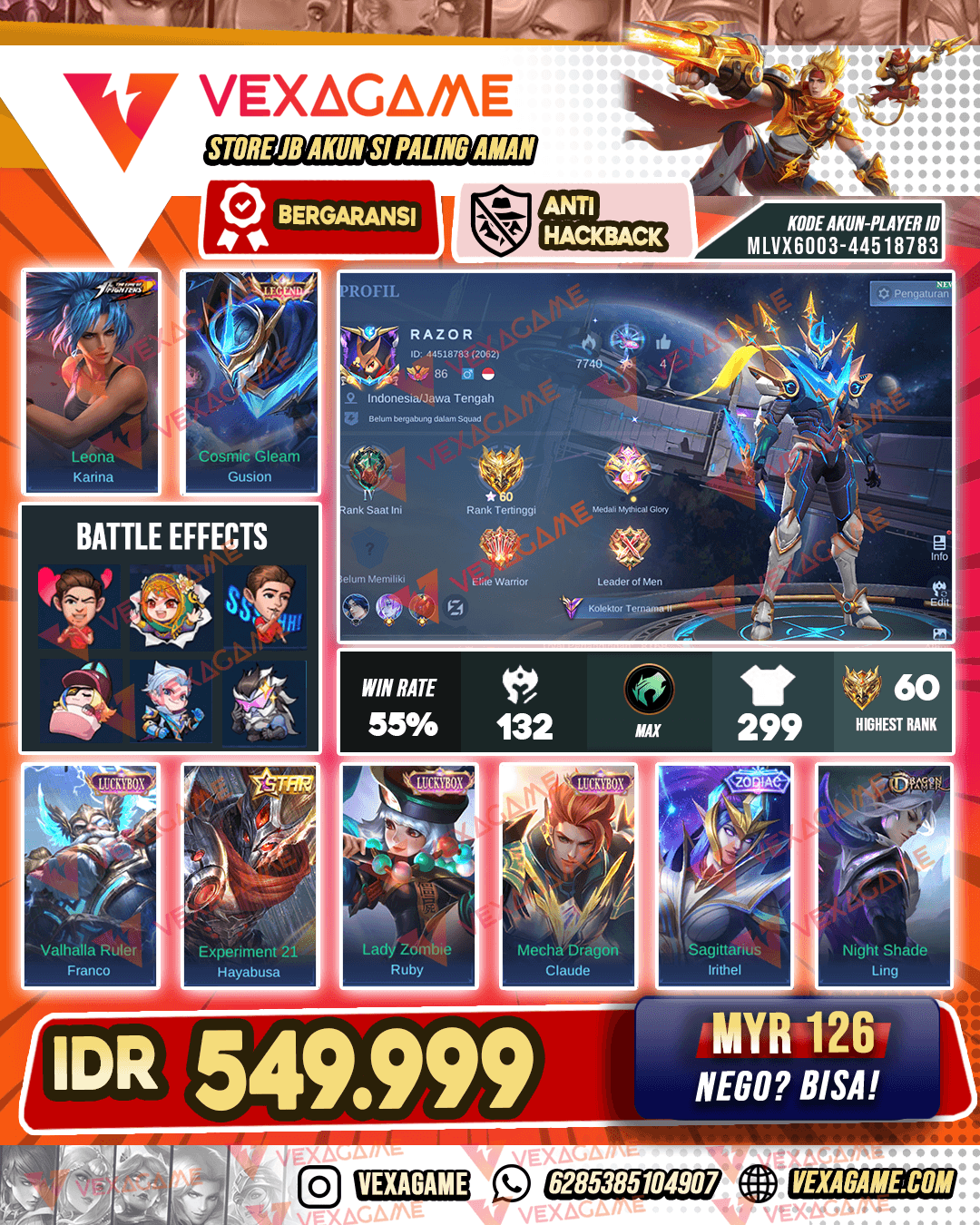 Gusion Legend | 3 Luckybox | Emblem & Hero Max
