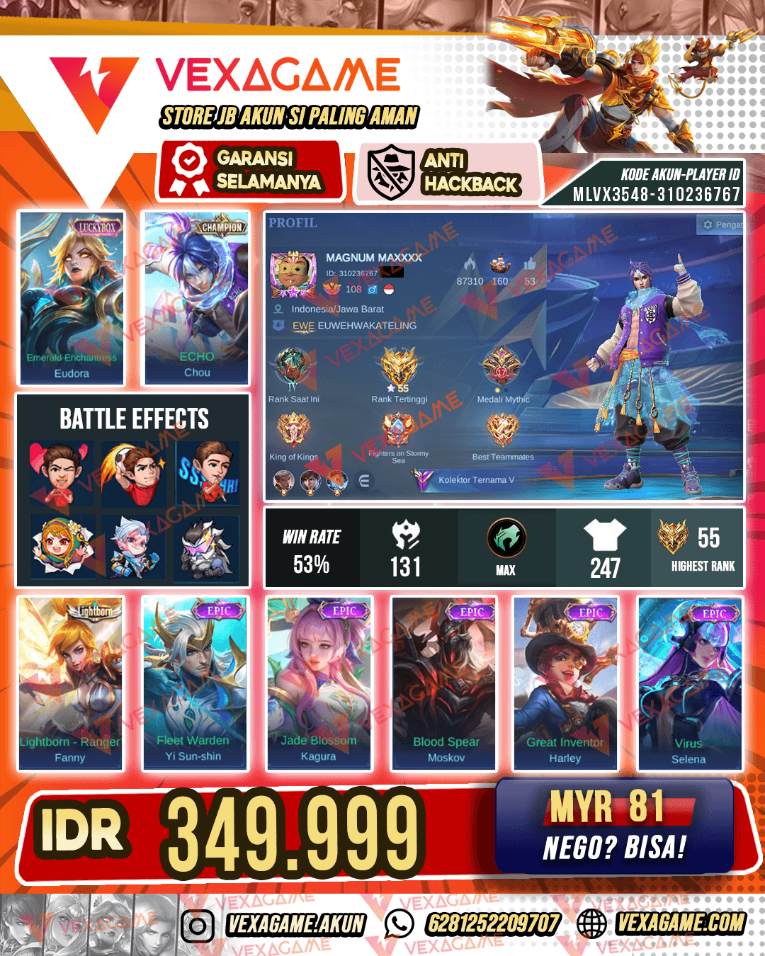 Eudora Luckybox X Chou CHAMPION | Emblem MAX & Hero MAX