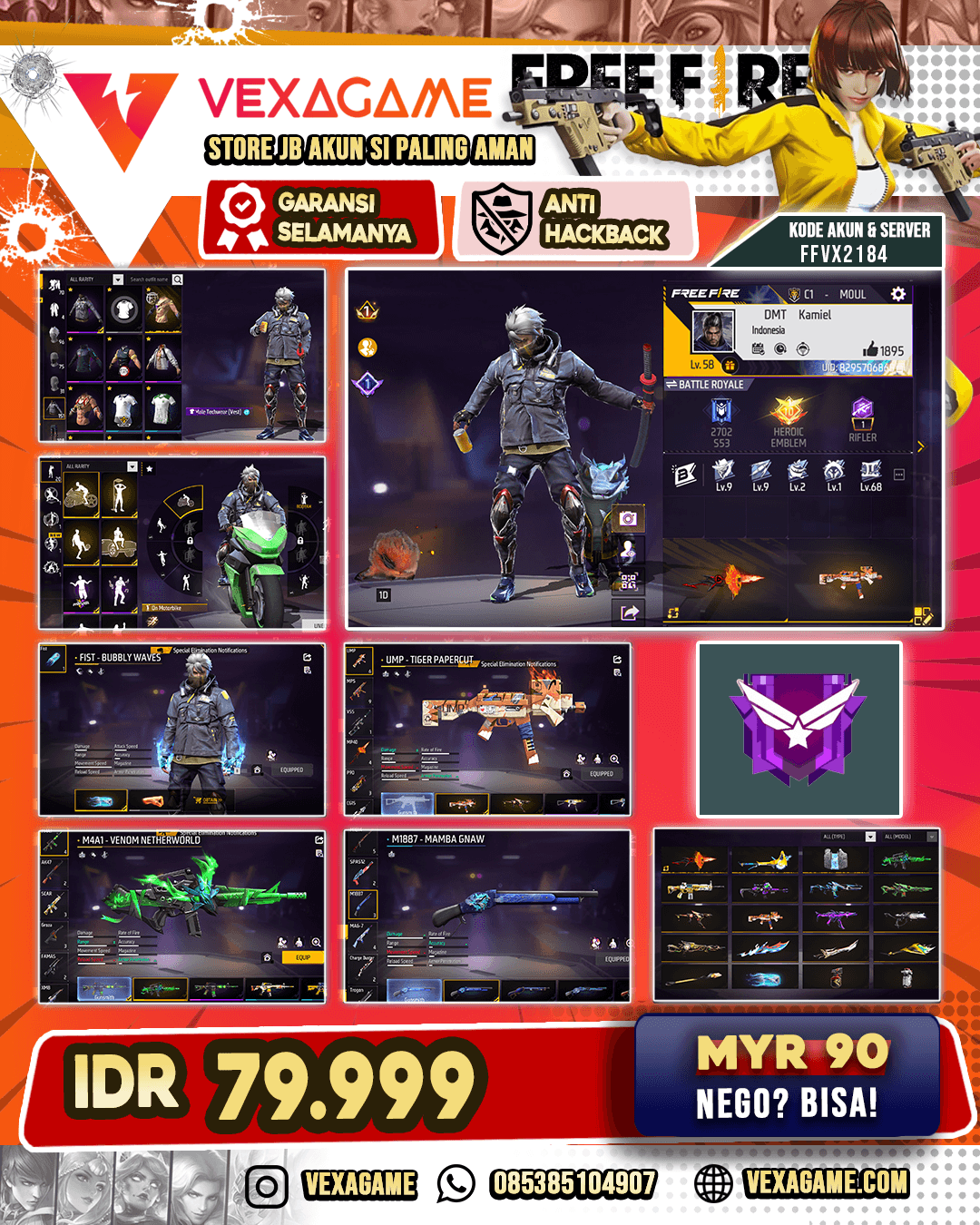 MP40 Uciha's Rage | M4A1 Venmom Netherworld | Scar Paradise |  XM8 Poison Pumkin | SG Trio Biru | Tinju On | Vault 150++