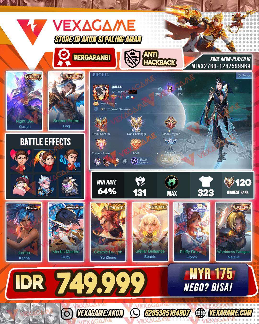 Ling Collector X Gusion Collector | Emblem MAX & Hero MAX | WR Cakep | Ex Immortal