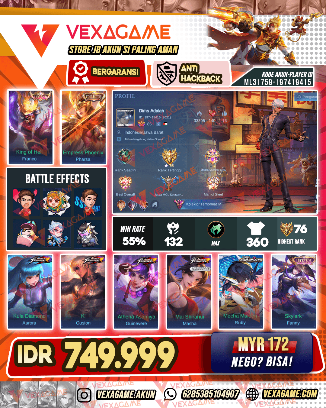 Franco Legend | 4 KOF | Pharsa Collector | Emblem MAX & Hero MAX