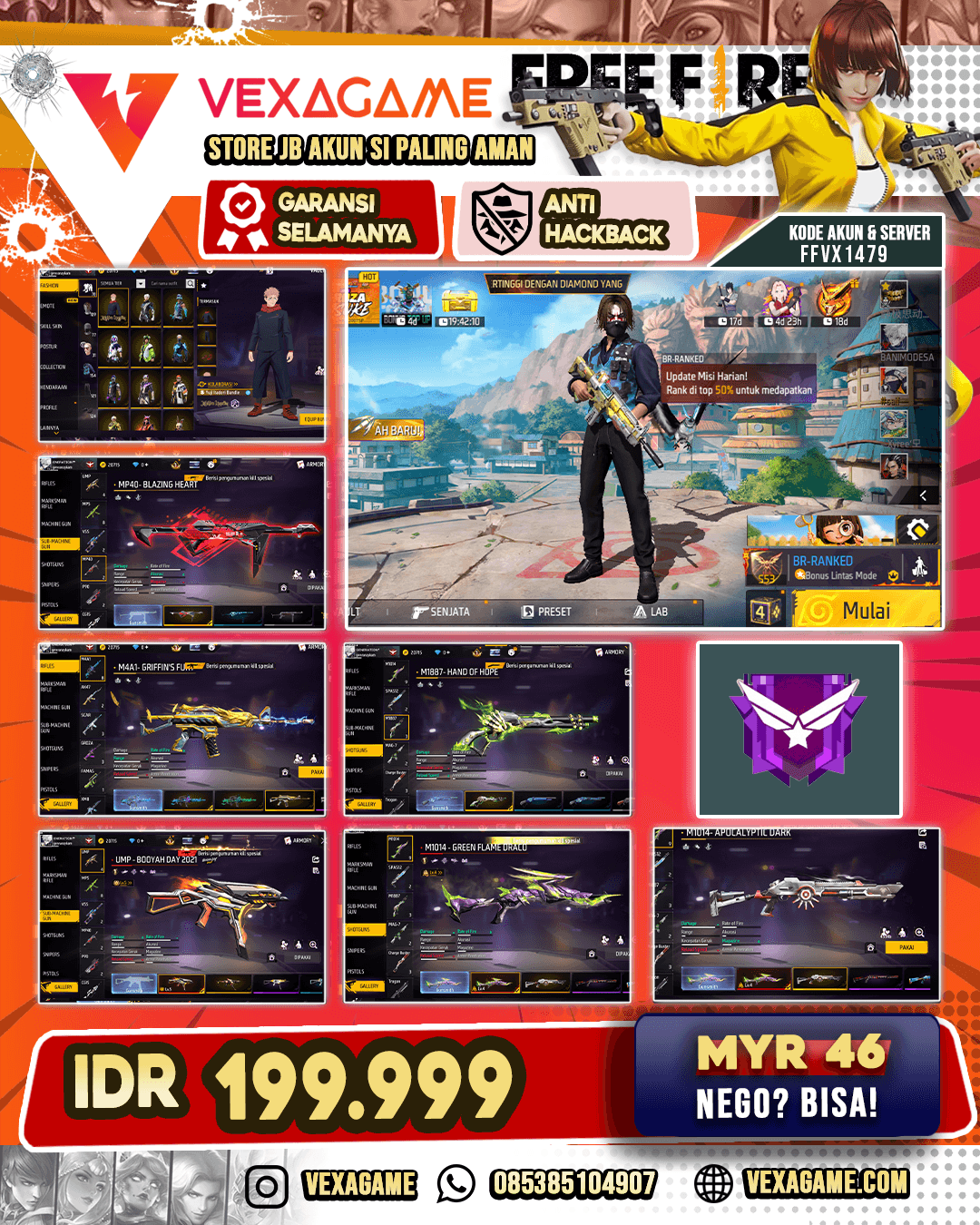 2 Evo | Scar Paradise | SG Lumut | SG Mamba |  M4A1 Grifins's Fury | Ump Down Voyage | M4A1 Venom Netherworld |  Bundle Yuji Itadori
