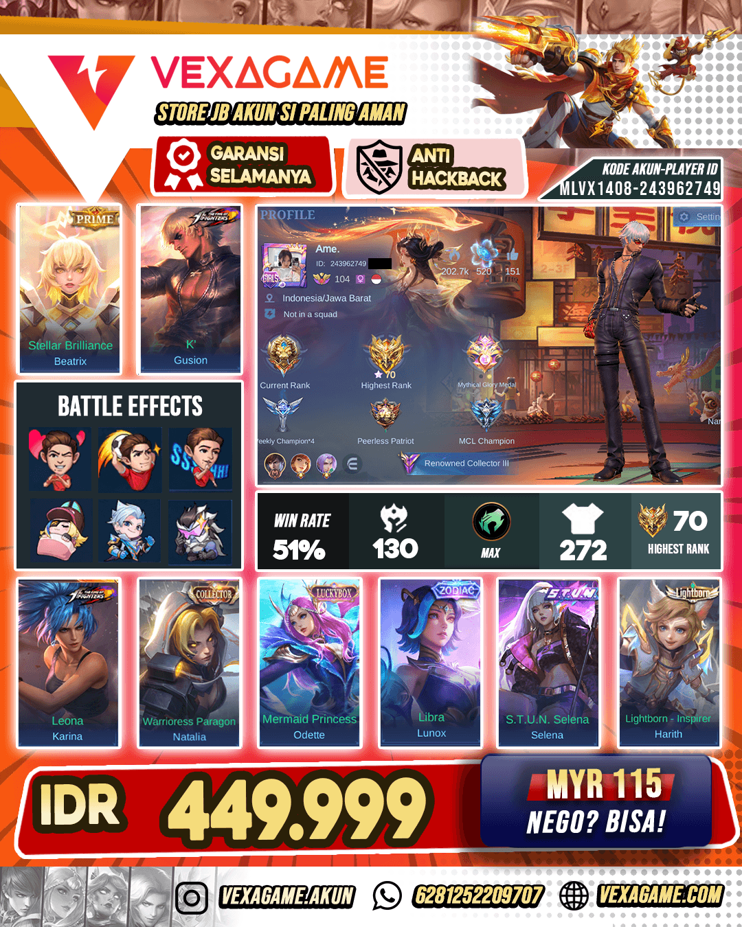 Gusion KoF X Beatrix Prime Ex Glory