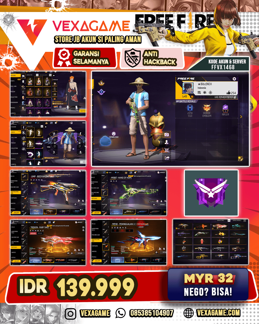 Bundle Pain | Topi Jerami | UMP Booyah Day Lv 3 | MP40 Peninggalan Uchiha | SG Lumut | Trogon Ruby Shot