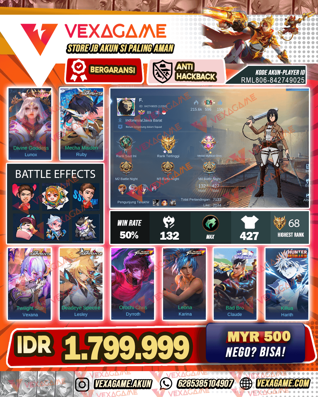 1 Legend | 3 Asphirant | 2 KOF | Claude Sanrio | Harrith Hxh | Suyou Sasuke | Fanny AOT | Chou Saint Saiya GOLD | 4 CC