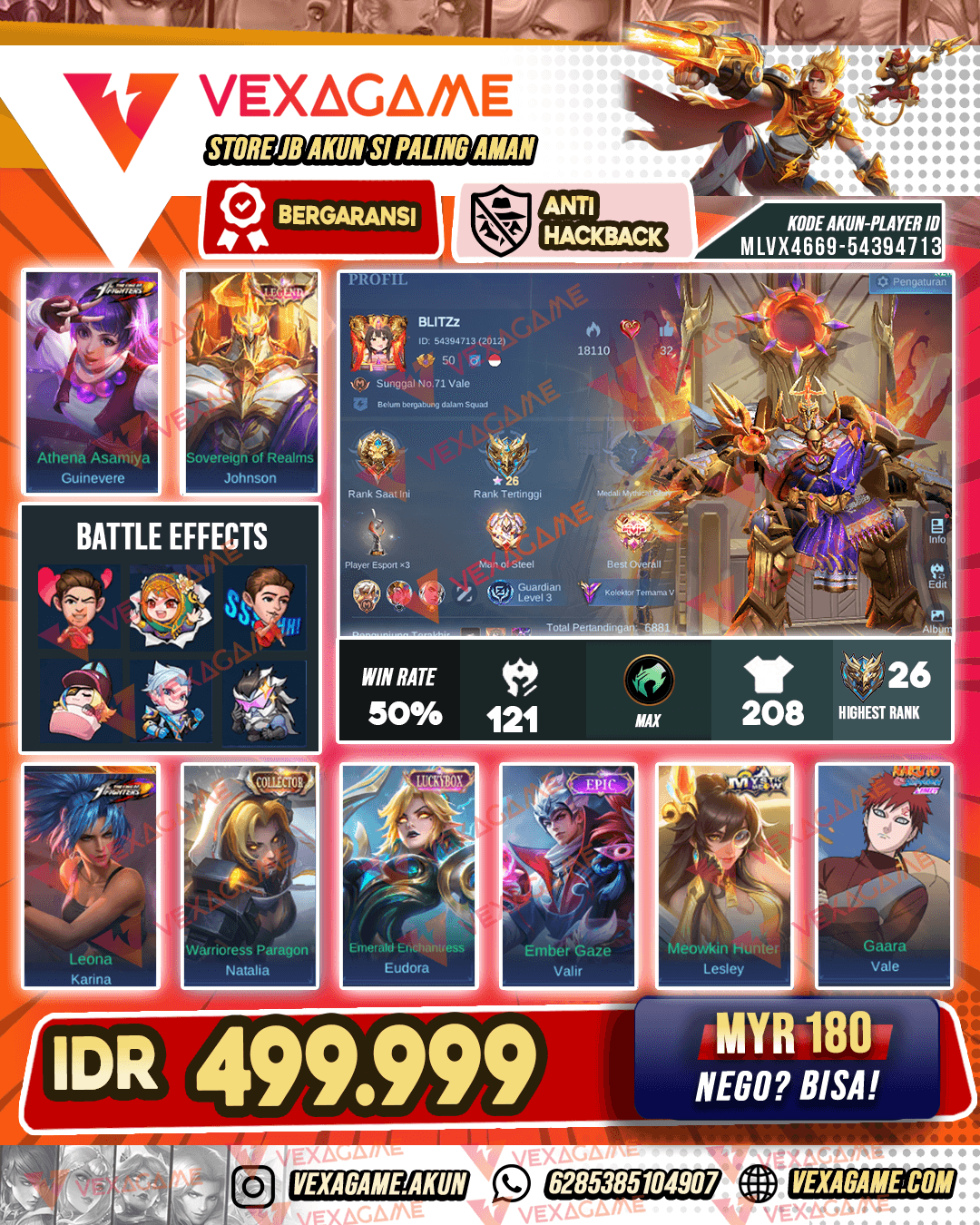 Johnson Legend | Guinevere KOF | Eudora Luckybox | Emblem MAX