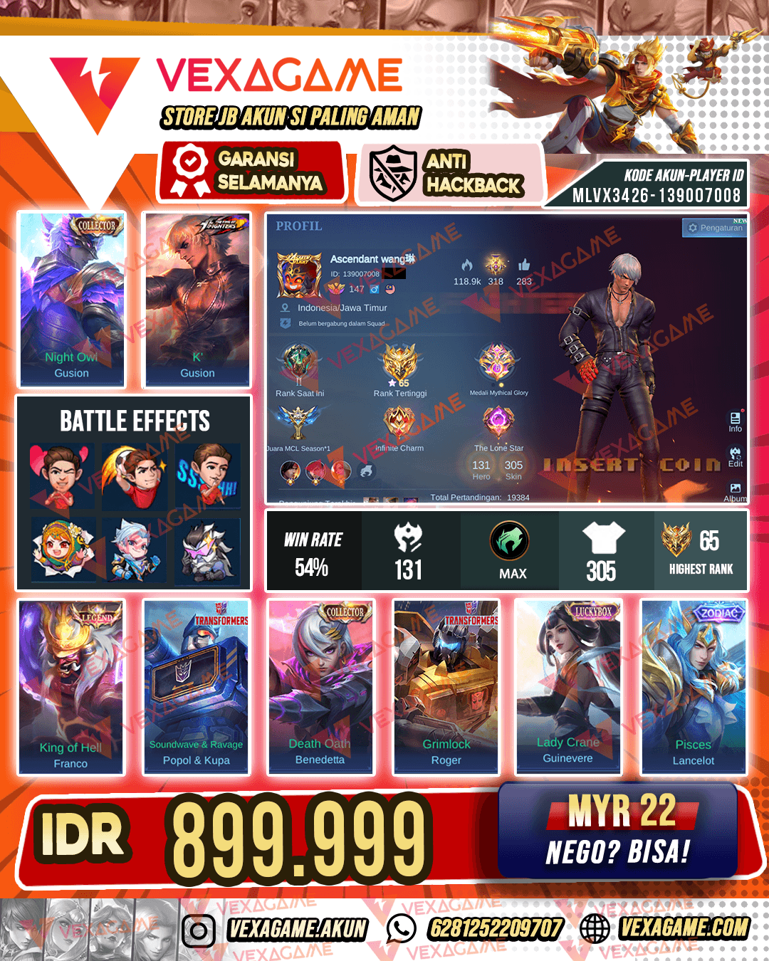 Gusion KOF X CC Benedetta CC Franco Legend