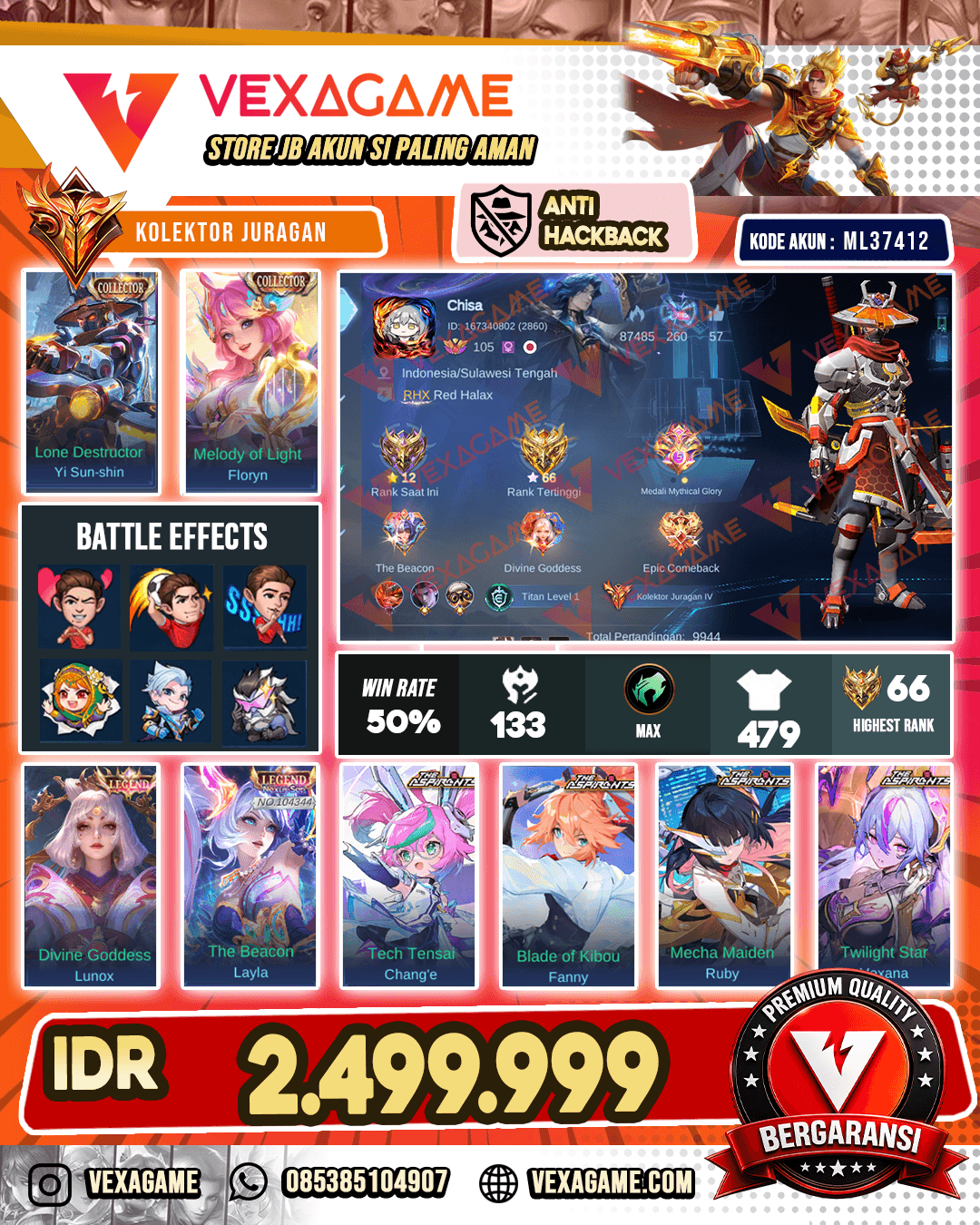 YSS Collector  | Floryn Collector X Layla Legend X Lunox Legend | 4 Aspirants | Fanny AoT | Kagura Exorcist | 2 Zenith | Pharsa Neobeast | Angela Kishin | Valir Saint Seiya  | Wanwan 11.11 | Paquito KOF | Lukas Naruto