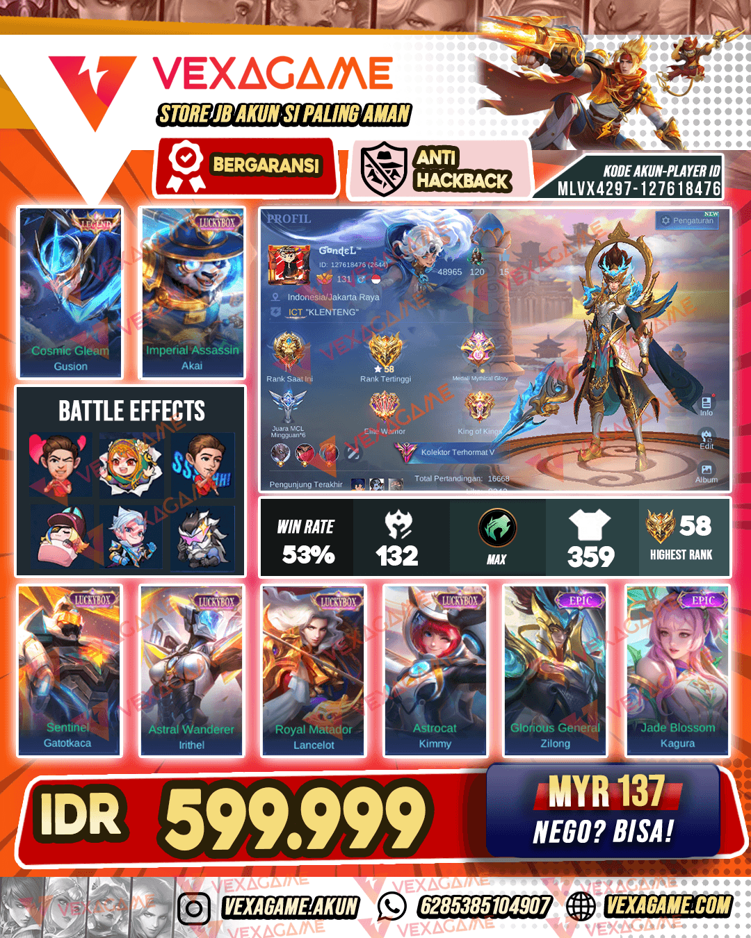 Gusion Legend | 5 Luckybox Emblem MAX & Hero MAX
