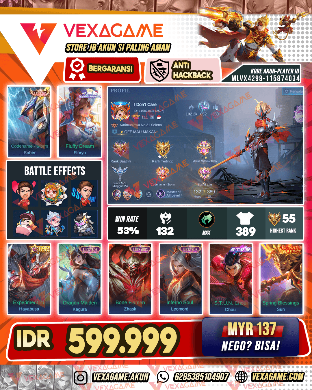 Saber Legend | Floryn Sanrio | 3 Luckybox | Emblem MAX & Hero MAX