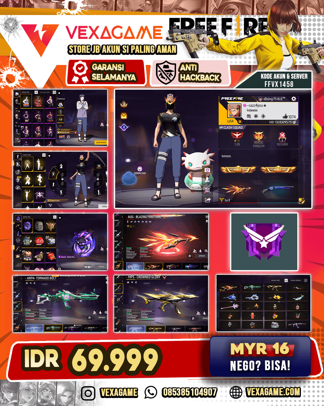 Bundle Hinata | AUG Blazing Fracture Lv 3 | MP5 Crowned Glory | UMP Creative Fighters