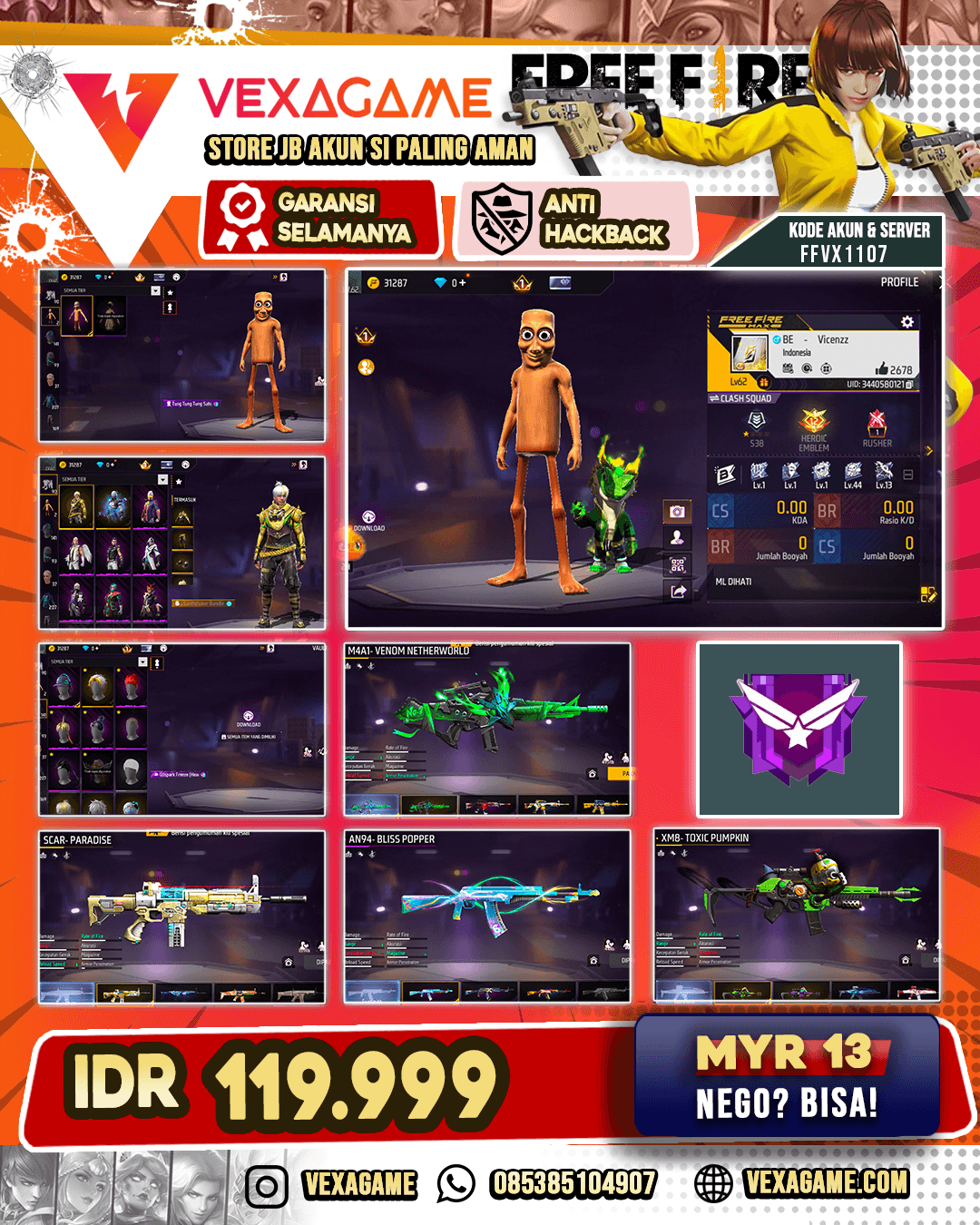 Bundle Tung Tung Sahur | M4A1 Venom Netherworld | SCAR Paradise | XM8 Toxic Pumpkin | AN94 Bliss Popper