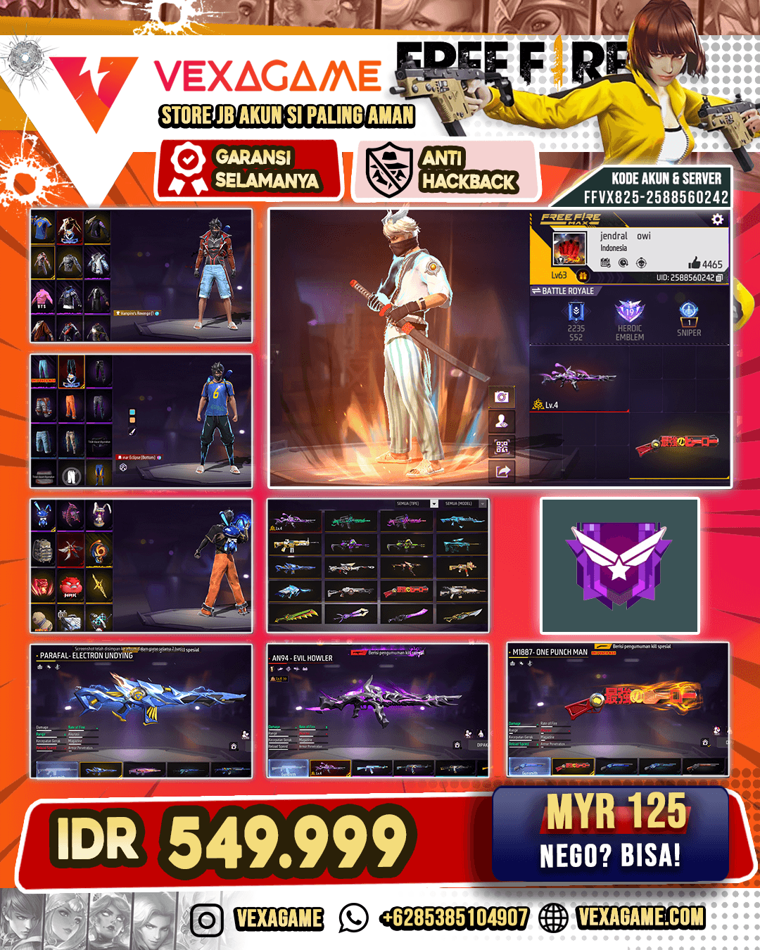 SG OPM | Woodpecker Deity Rally | Parafal Electron Undying | AUG Aqua Firetaming | AN94 Evil Howler Lv 4 | Backpack Bunny | Celana Penjara | Vault 300+