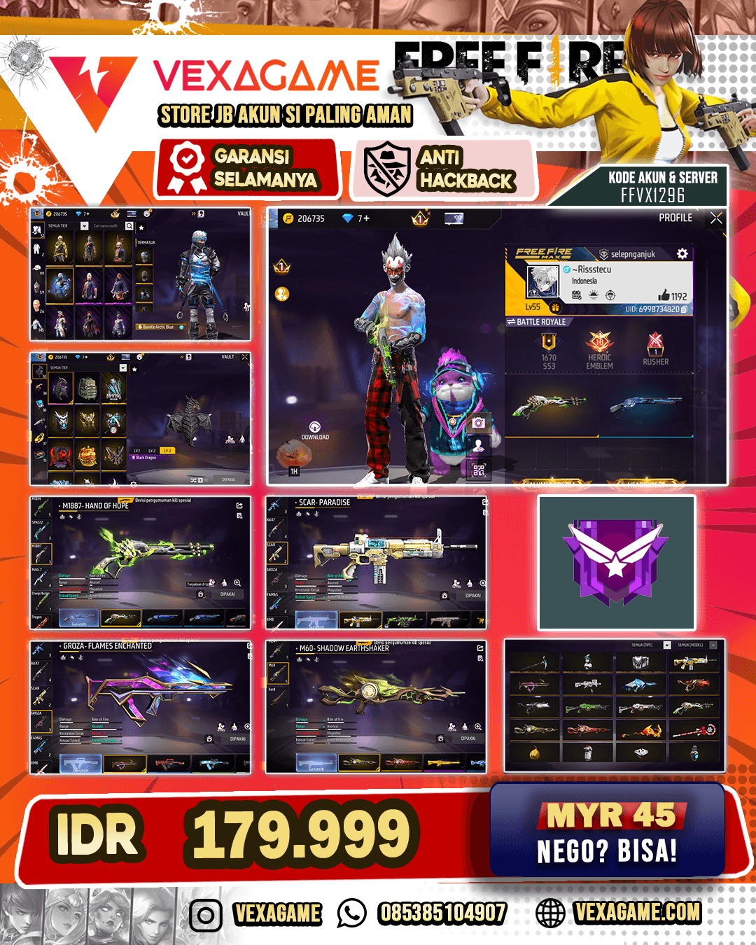 SG LUMUT | SCAR PARADISE |  GROZA FLAMES ENCHANTED | VAULT OTW 150 | BUNDLE ARCTIC BLUE | THE HARE OF DESPAIR BUNDLE | TAS BLACK DRAGOM