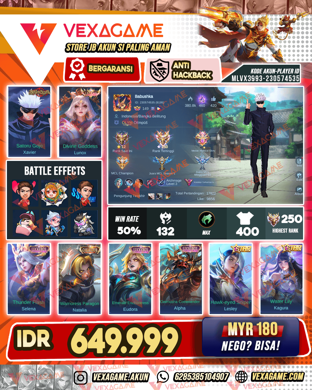 Akun High RANK | Lunox Legend | Xavier JJK