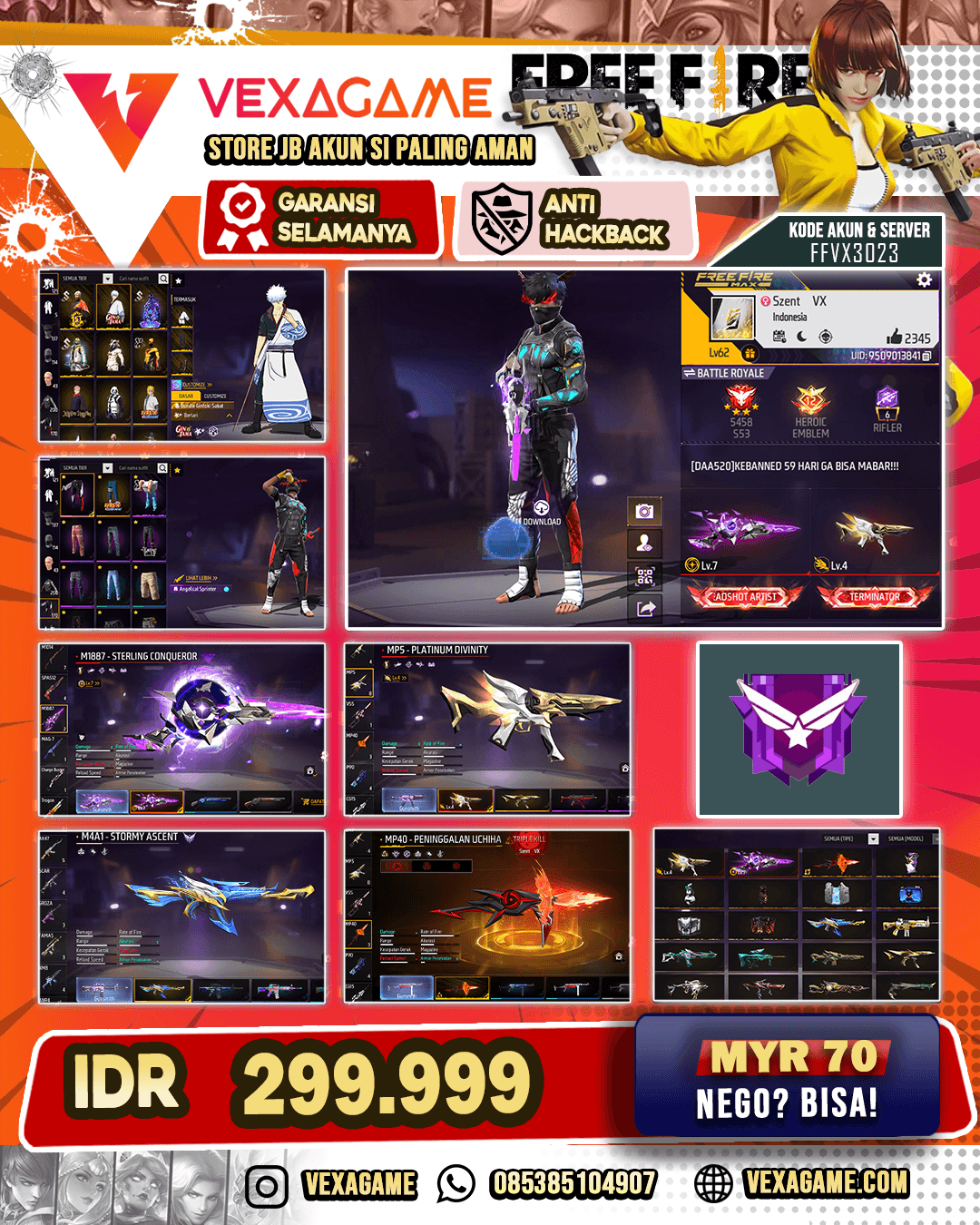 EVO SG2 MAX | EVO MP5 OTW Gemuk | MP40 Uchiha | Bundle GinTama | Bundle 2D Dino | C-Angel Merah | Jordan X Nyeker | Topi Jerami | Vault 200