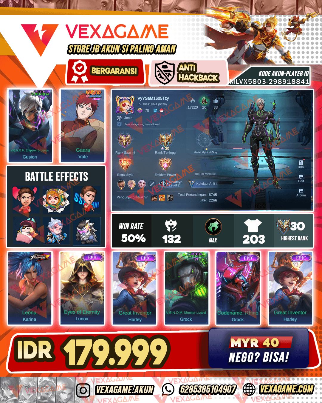 Gusion Venom X Vale Gaara | Emblem MAX & Hero MAX