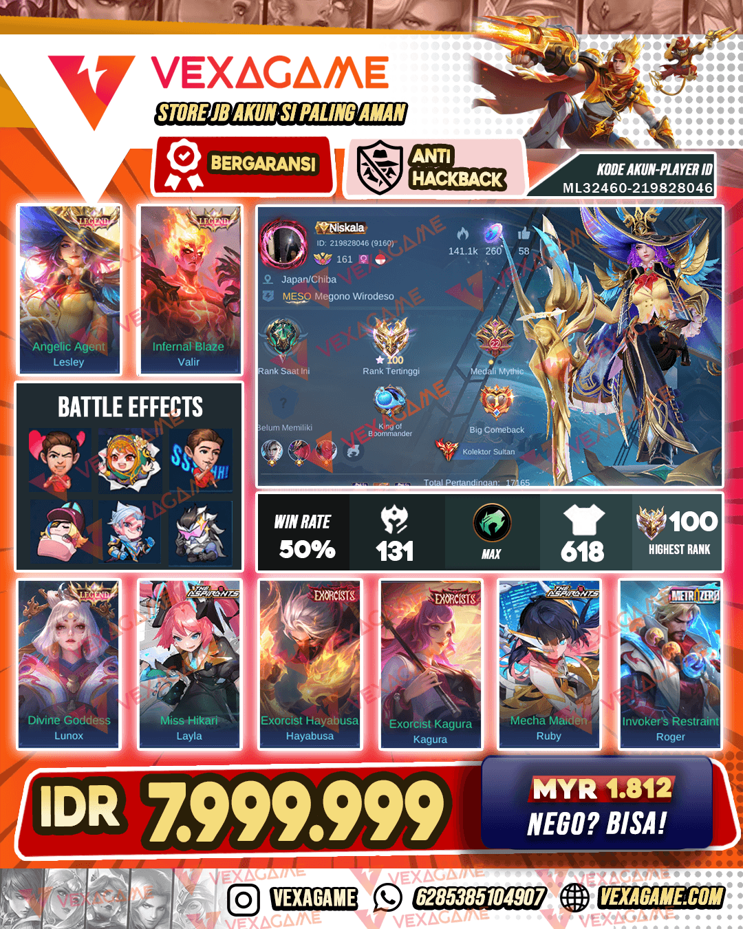 3 Legend | 2 Exorcist | 6 Aspirants | Roger Metro Zero | Selena Zenith | 3 Transformers | Irithel Ducati | 2 Sanrio | Paqutio KOF | Badang Saint Sieya GOld | Thamuz 11.11 | Ling Kungfu Panda | Ling Neo Beast | 3 Collector | Emblem Hero MAX| Ex Immortal