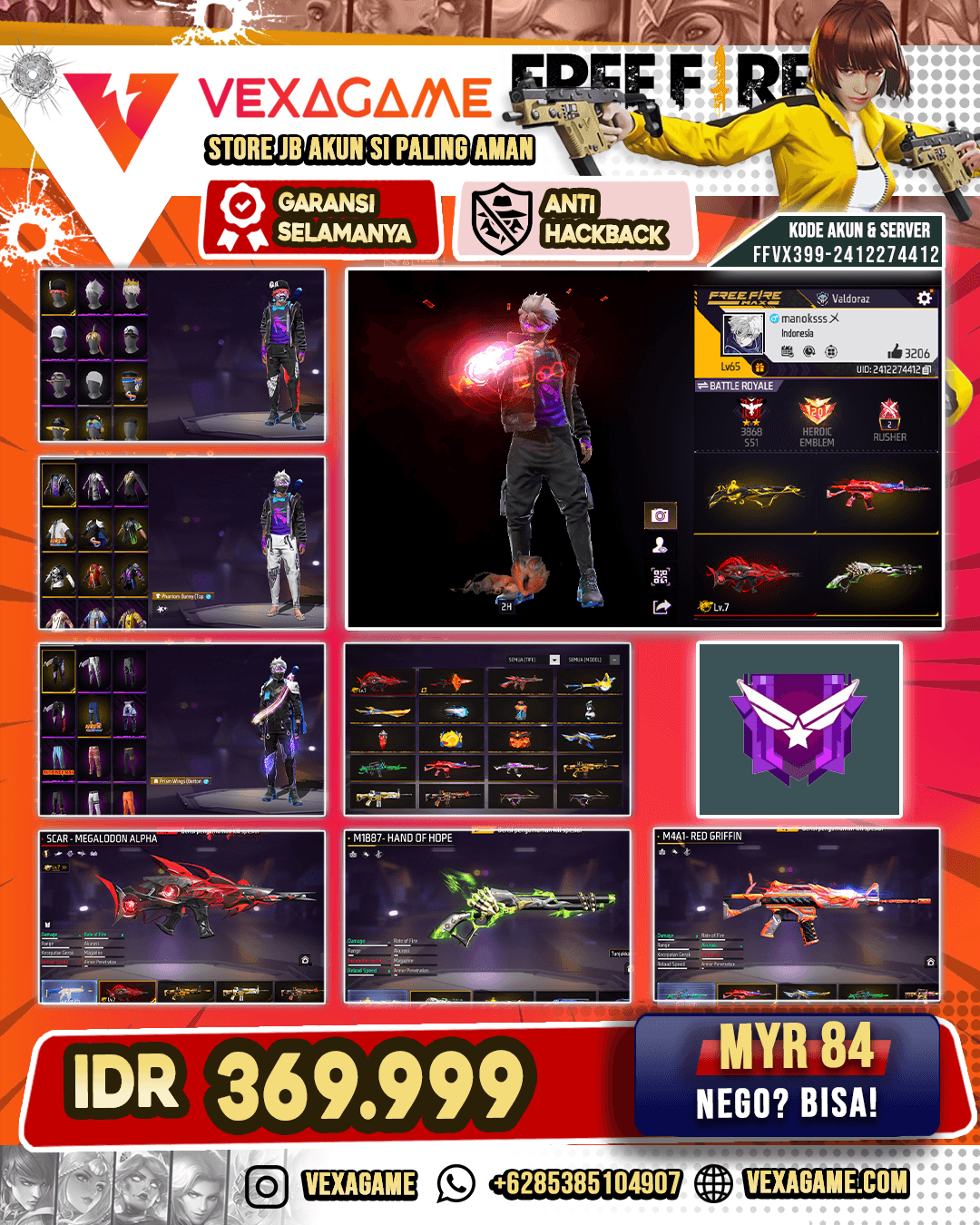 SG Lumut | M4A1 Red Griffin | SCAR Megalodon Alpha Lv MAX | Vault 400+ | Arctic Blue Mask