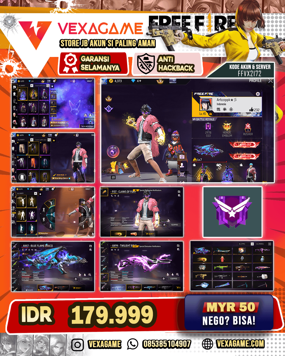 Bundle Galactic Bunny | Clubber ON | Celana Angel 2 Rasa | AK47 EVO MAX | Katana ON | AN94 Twilight Bolt