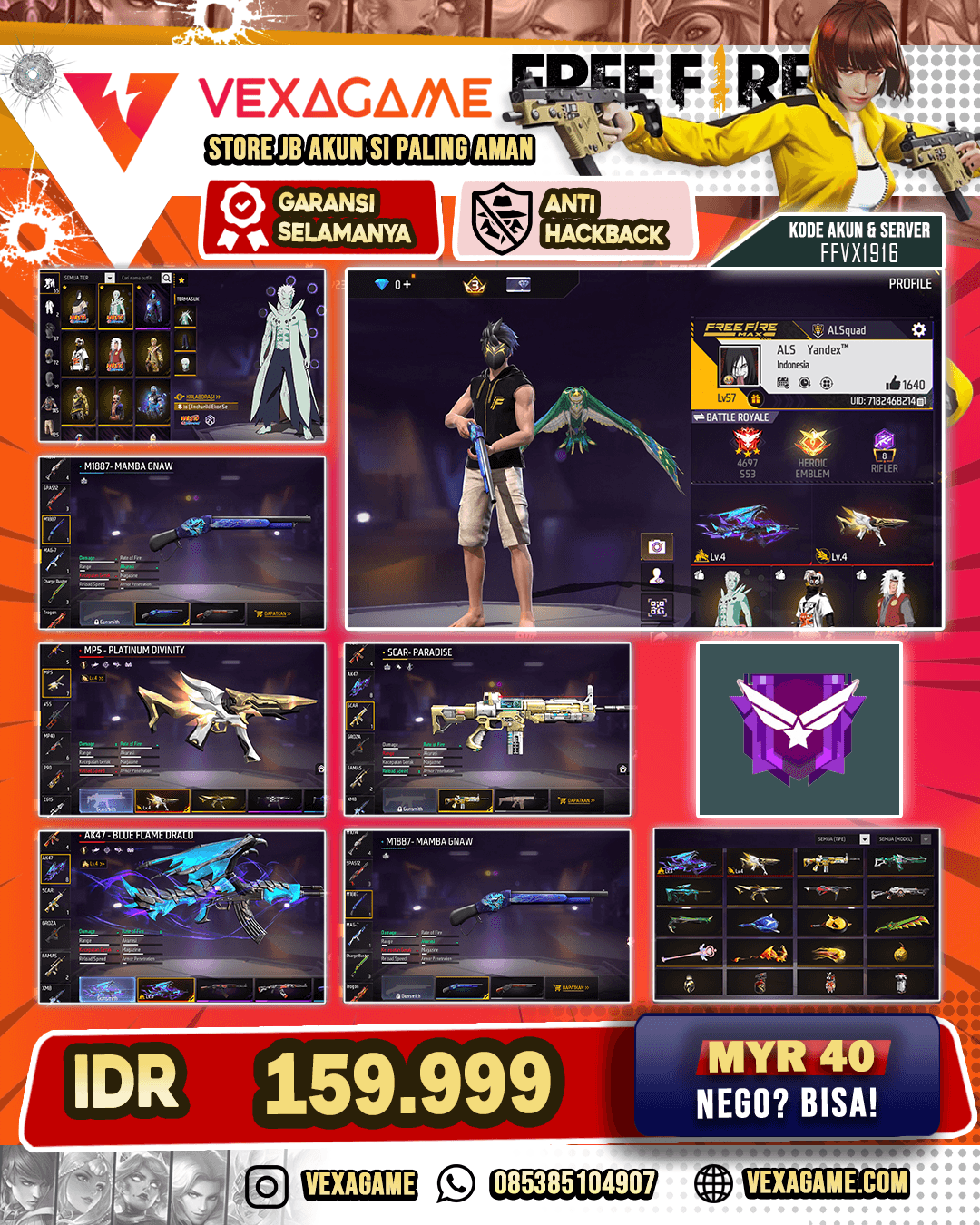 2 EVO AK47 - MP5 OTW GEMUK | SG MAMBA | VAULT OTW 150 | 3 BUNDLE NARUTO | OBITO ON | NYEKER ON | BACKPACK BLACK DRAGON