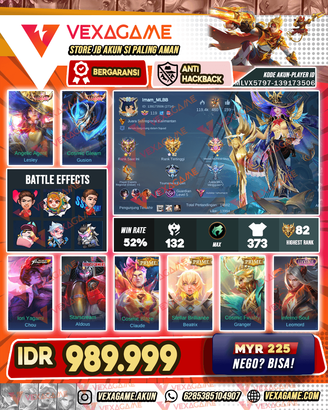 Lesley Legend | Gusion Legend | Chou Kof | Recal Tas2 | Hero & Emblem Max