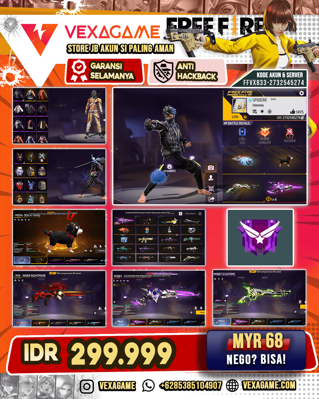 SG Sterling Conqueror Lv 6 | SG Lumut | SG Dog at Hand | MP40 2 Rasa | UMP Zebra Papercut | M14 Inner Nightmare | Vault 150+ | Celana Penjara
