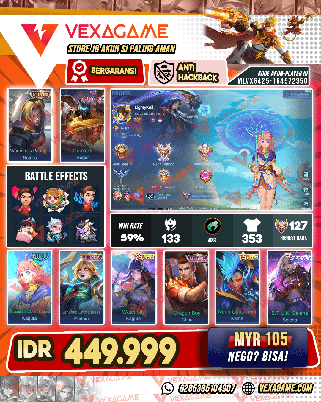 Kagura Cloods | Chou Luckybox | Eudora Luckybox | Selena STUN |  Kagura annual STAR | Karrie Annual STAR | Emblem & Hero MAX