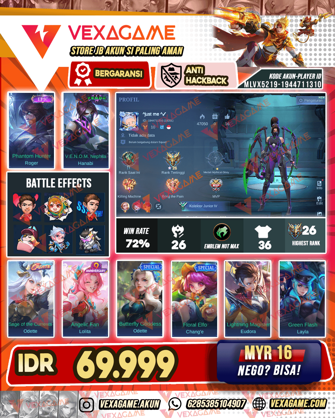 Hanabi Venom | Roger Epic | Akun Murah