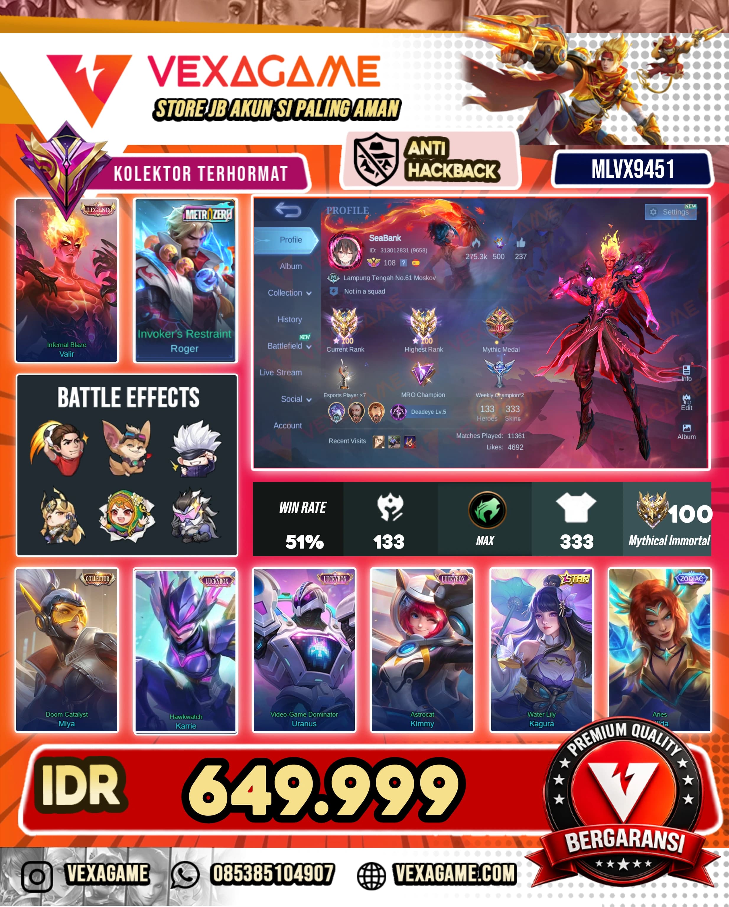 Valir Legend | Roger Metro Zero | Miya Collector | 3 Luckybox | 1 Annualstar Ex Immo