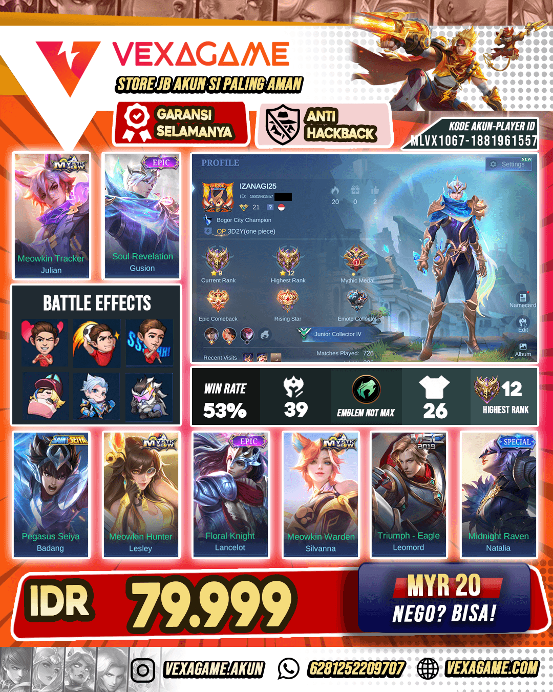 Gusion Epic Akun Hemat
