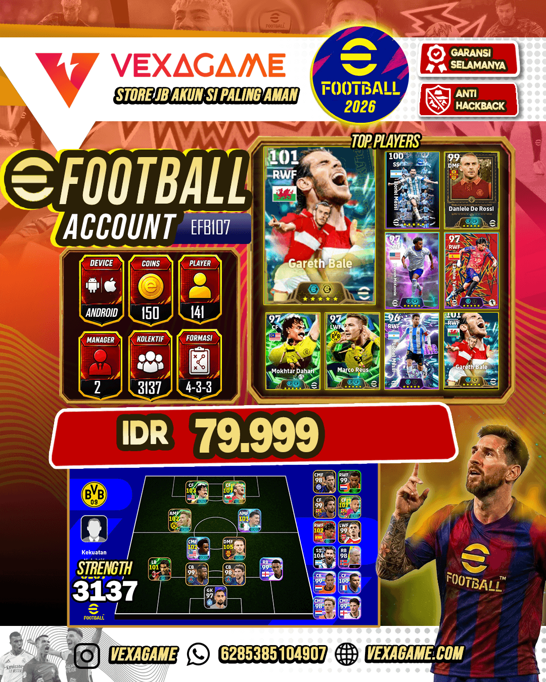 AKUN EFOOTBALL EPIC & SHOWTIME GACOR! Paket Komplit Gareth Bale, Messi, Dahari, De Rossi, Siap Main Top Form!