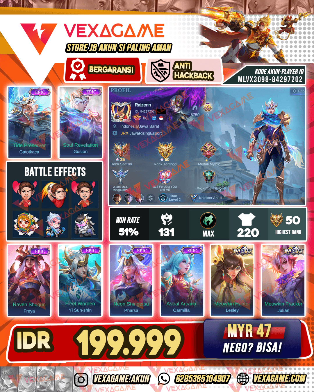 Gusion Epic | Gatotkaca Epic | Emblem + Hero MAZ