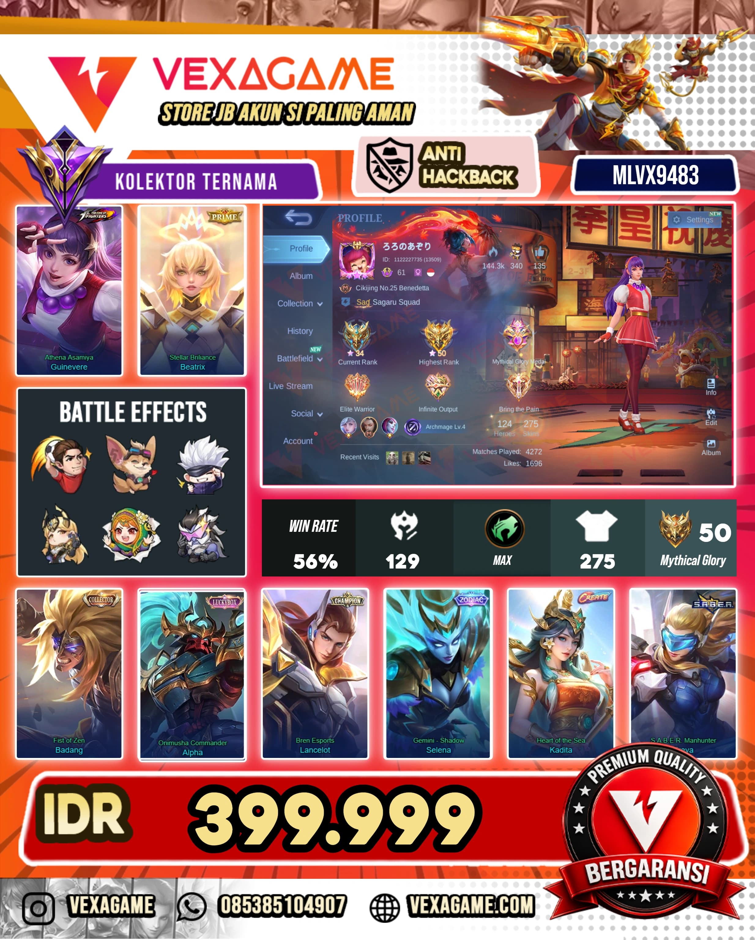 Guinevere KOF | Beatrix PRIME | Badang Collector | Alpha Luckybox | Lancelot Bren