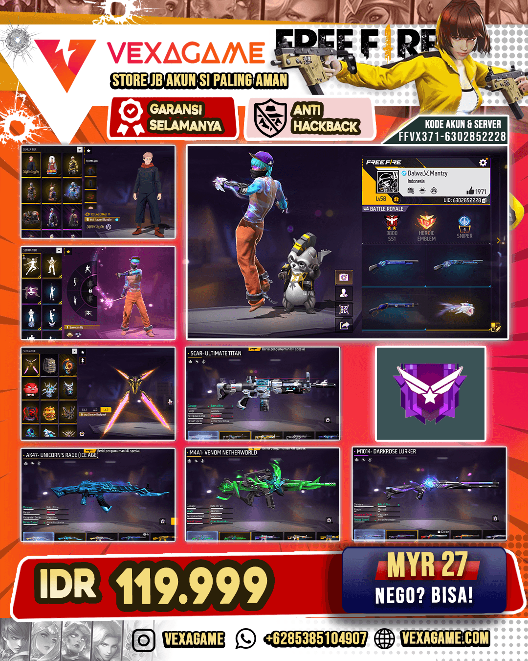 Akun FF Murah Vault 250+