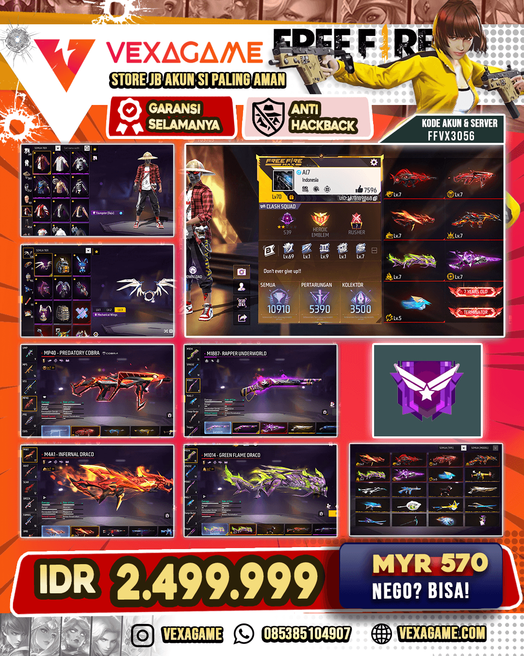 7 EVO MAX | SG Rapper X SG EVO X SG Gurun | Bundle Bandit Merah | Flanel Merah | Topi jerami | Mechanical Wings | Vault 550+