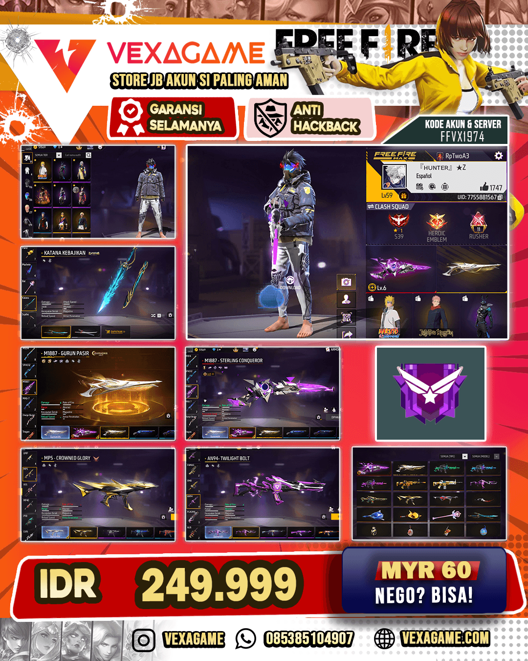 SG 5 Rasa | EVO SG2 OTW MAX | SG Gurun | Celana Angel Ungu - Merah - Putih | Backpack Bunny | Vault OTW 180