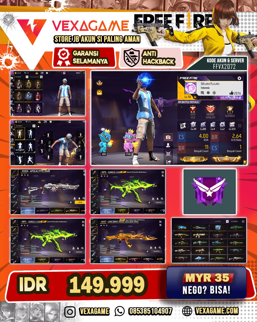 MAG-7 Galaxy Monstrom | Scar Paradise | Ak47 Unicron's Rage Golden |  MP5 Jungle Lava | SG Mamba | Katana On | Valut 200++