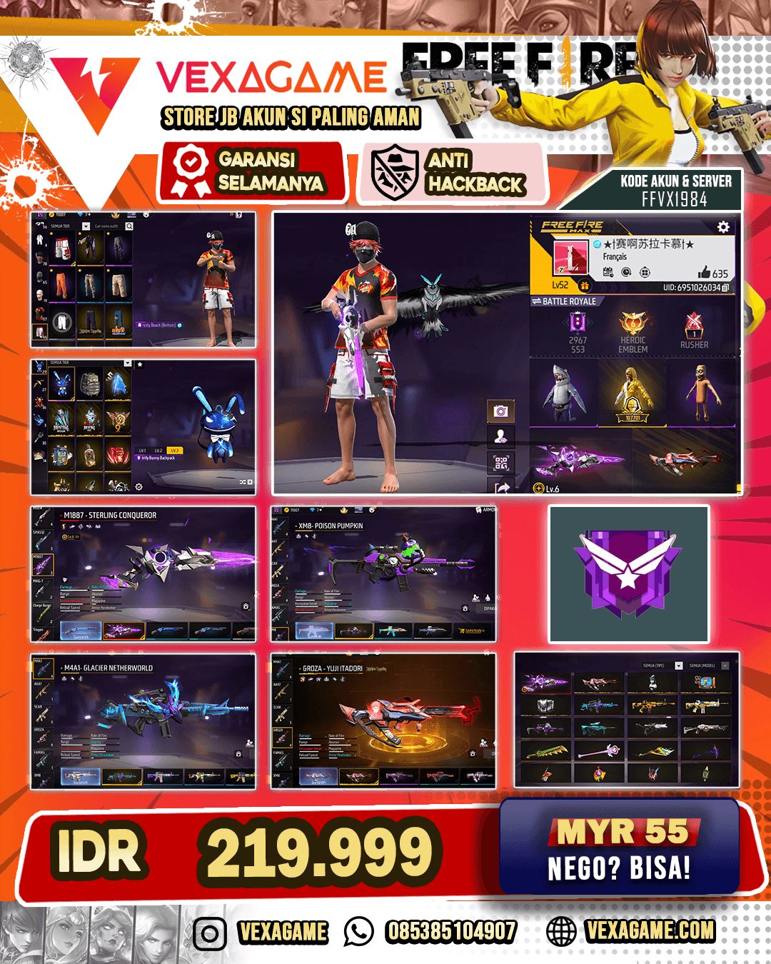 EVO SG2 OTW MAX | Groza Yuji Itadori | SG 3 Rasa | Celana Angel Ungu | Bundle Bandit Emas | Hiu ON | Topi Jereami | Backpack Bunny | Vault 100+
