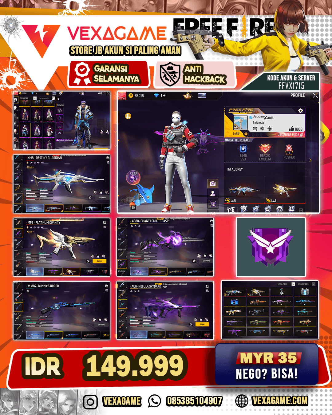 EVO XM8 LV 5 X EVO MP5 LV 3 | SG BUNNY | AC80 PHANTASMAL GRASP | AUG NEBULA SKYDARK | PARAFAL FIRESPARK UNBDYING | BLOODSHOT SENIOR BUNDLE | RUSTHAIL DUKE BUNDLE | VAULT 200++