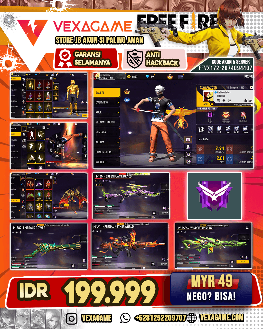 Backpack Sayap | 24K Woof Bundle | Emote Sick Moves | SG Green Flame Draco Lv 5 | SG Terompet
