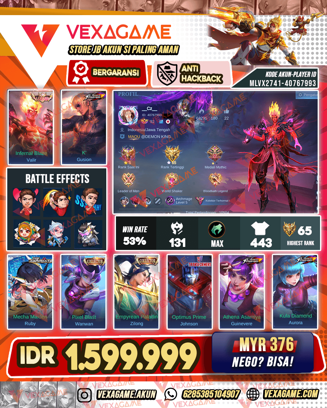 Valir Legend | Gusion KOF | 2 Collector | Ruby Aspirants