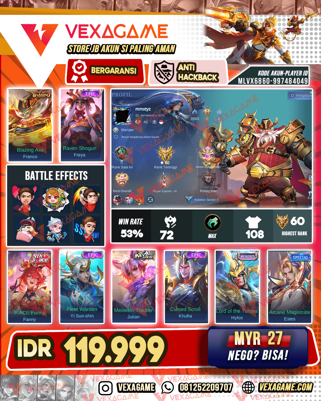 Freya Epic | Franco Blazing | YSS Epic | Emblem MAX