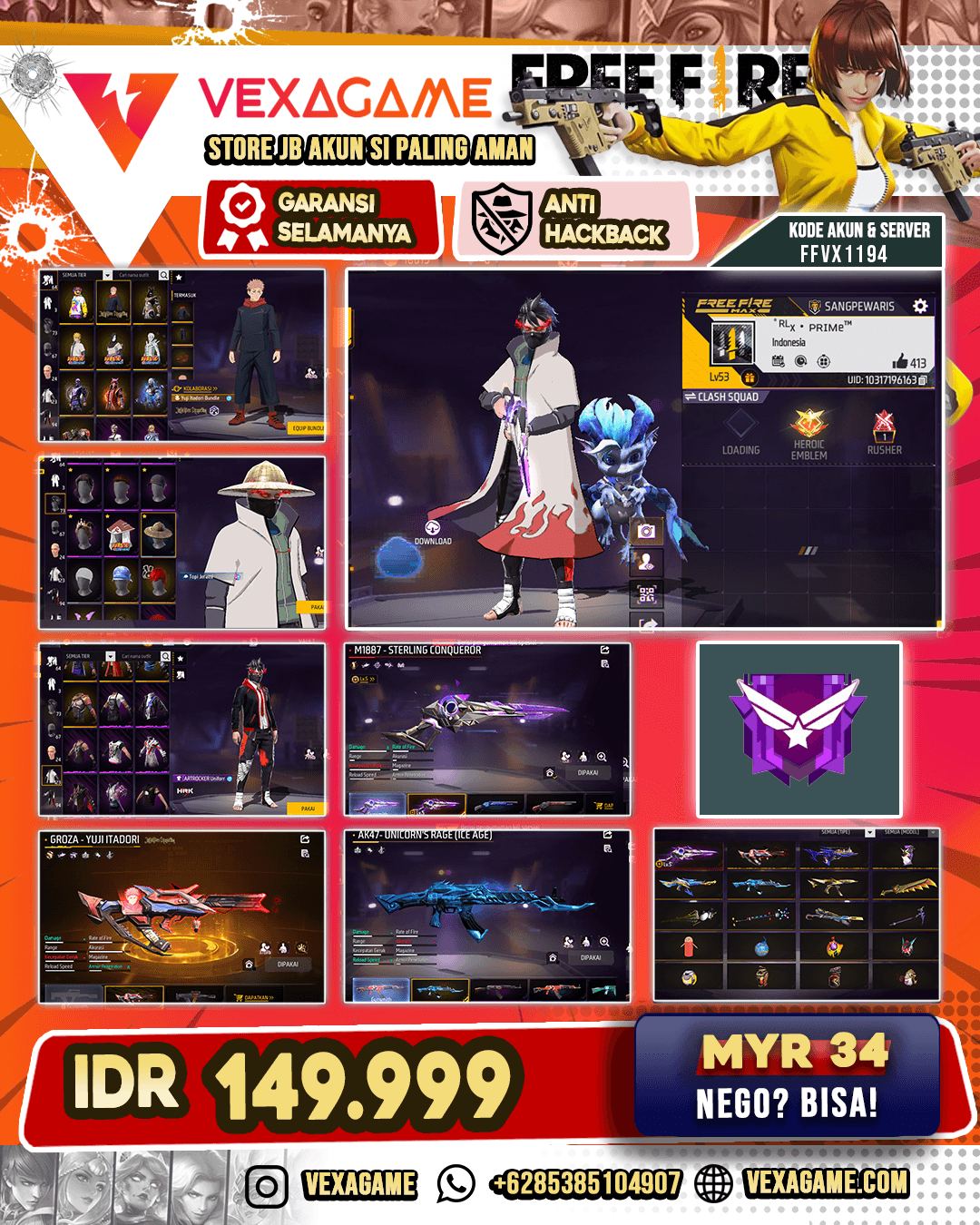 EVO SG2 OTW MAX | FAMAS MIDNIGHT CITYSCAPE | GROZA ITADORI  JJK |  VAULT 120++