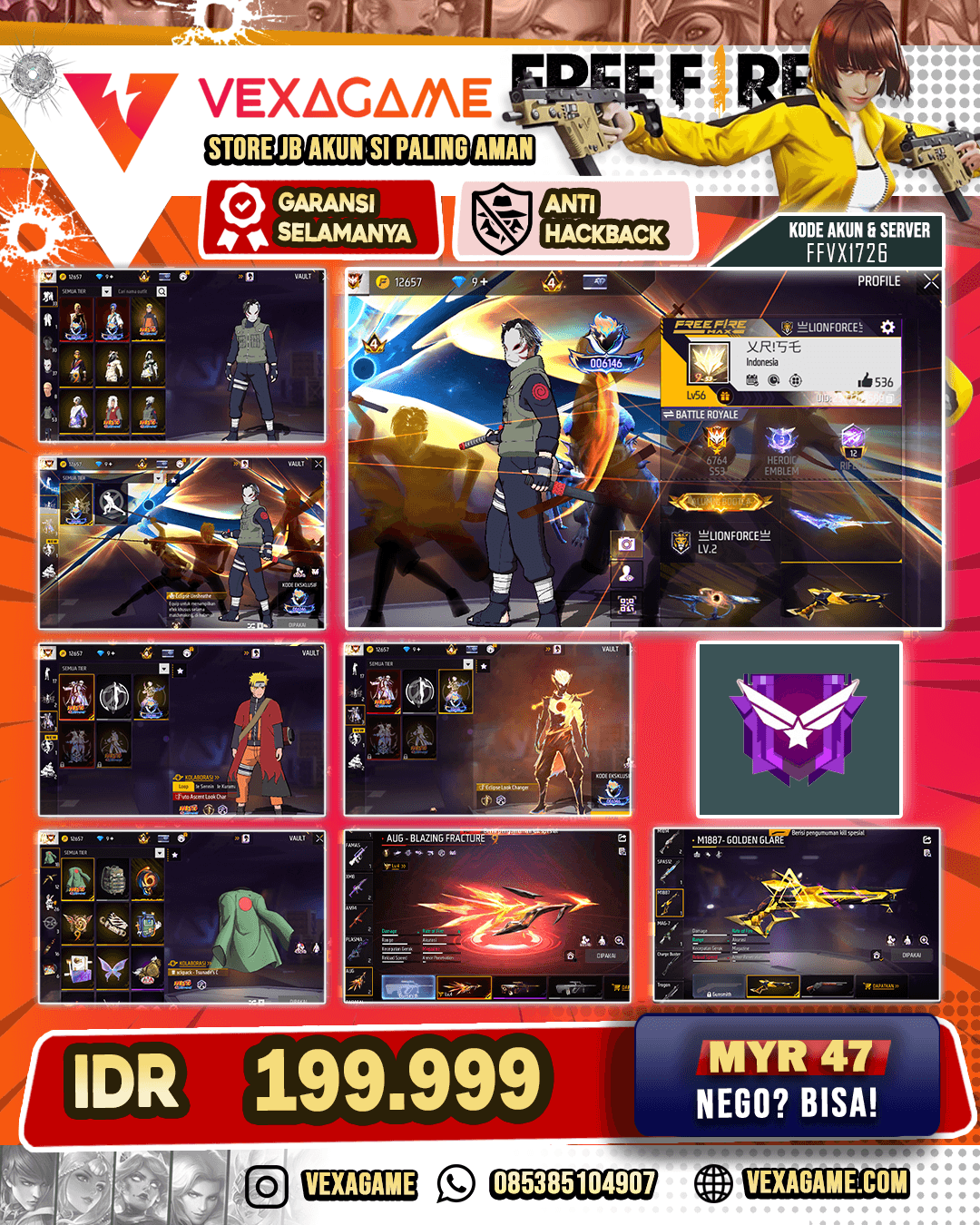 1 EVO | SG Golden | Solar Eclips Bundle & Lunar Eclips bundle | Animasi Lobby ON | Look Changer ON | Spesial Emote ON