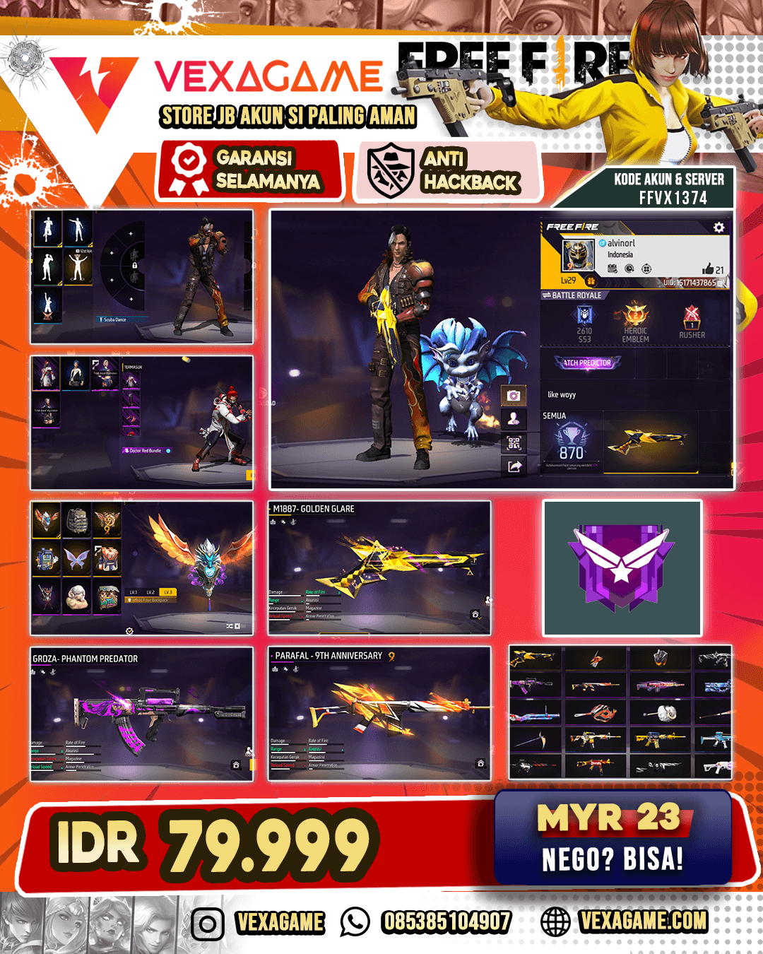AKUN MURAH POLOSAN!! | Doctor Red Bundle | Mythos Four Backpack | SG Golden Glare | Groza Phantom Predator | Parafal 9th Anniversary | Parafal Sickly Sweet