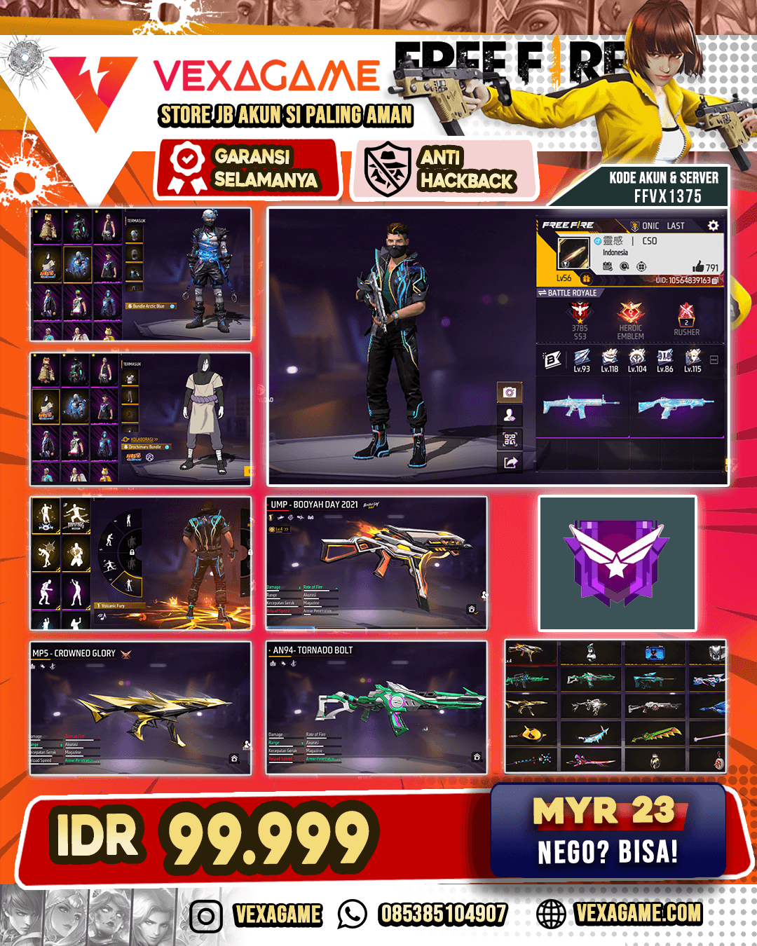 Bundle Orochimaru | Bundle Arctic Blue | Backpack Sweetheart Flutter | Skydive Susano'o Itachi | UMP Booyah Day Lv 4 | MP5 Crowned Glory | AUG Aqua Firetaming | AN94 Tornado Bolt | M4A1 Venom Netherworld