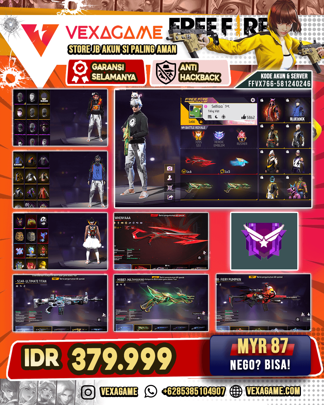 Tinju Drachen Lv 5 | SG Mata Elang | SG Scorpio Lv 6 | MP40 2 Rasa | AUG Cyber Bounty Hunter | XM8 Fiery Pumpkin | SCAR Ultimate Titan | Vault 350+