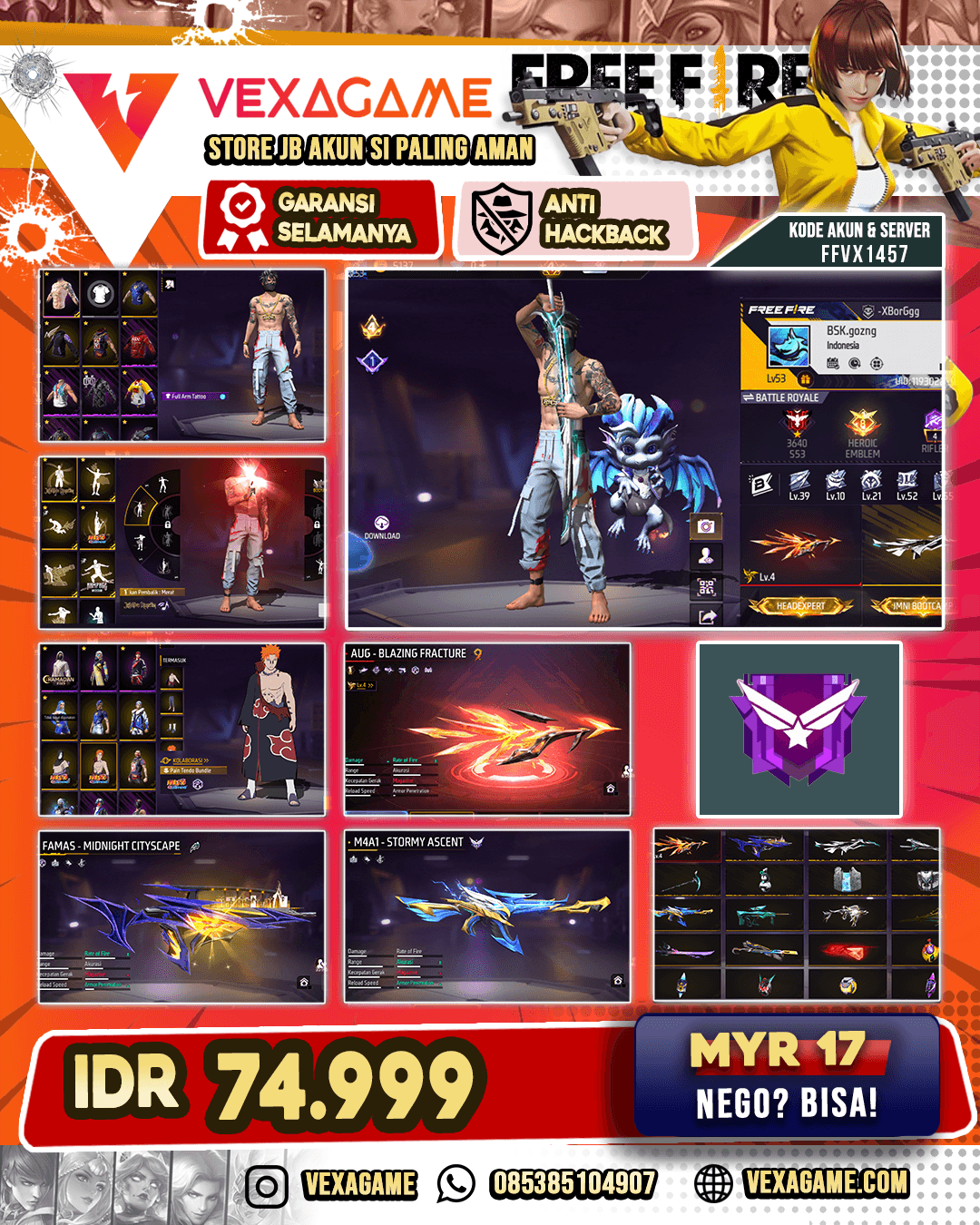 PRIME 4 X Bundle Pain | AUG Blazing Fracture Lv 4 | AUG Midnight Cityscape | Parafal Siluman Elang Putih